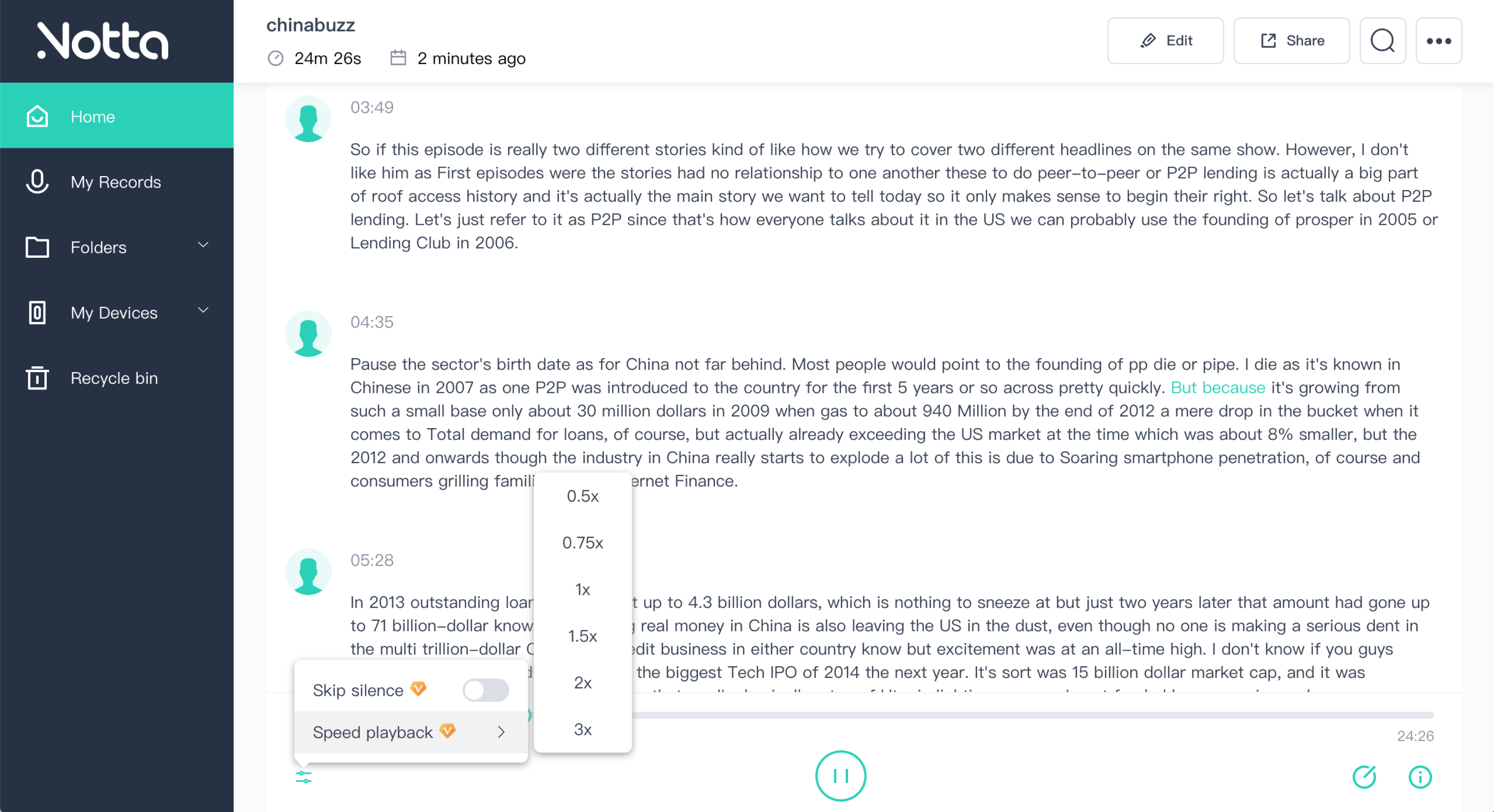 Playback speed and Skip blank tone