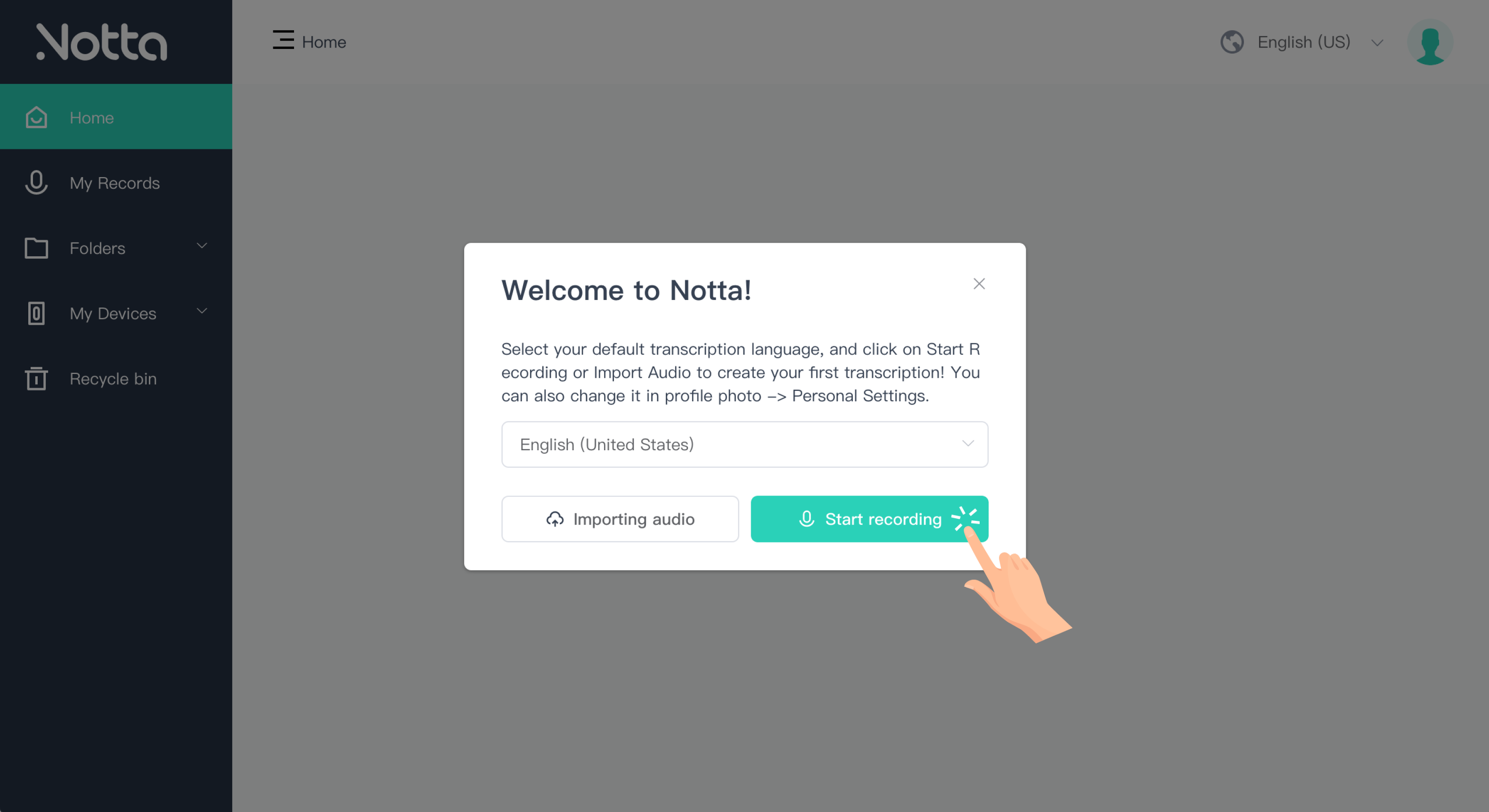 Set the default transcription language